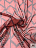 Ethno-Geometric Printed Silk Chiffon - Brick Red / Black