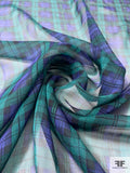 Plaid Printed Silk Chiffon - Evergreen / Navy
