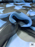 Italian Abstract Graphic Printed Fine Silk Chiffon - Sky Blue / Black
