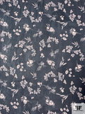 Floral Leaf Branches Printed Silk Chiffon - Navy / Blush Pink