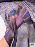 Muted Floral Printed Silk Chiffon - Purple / Brick / Dusty Lime