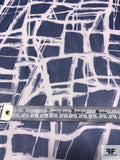 Dense Web Graphic Printed Silk Chiffon - Navy / Off-White