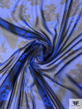 Chevron and Floral Printed Silk Chiffon - Royal Blue / Black