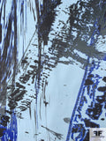 Abstract Printed Silk Chiffon - Light Aqua / Royal Blue / Black