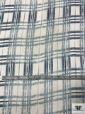 Tie-Dye Plaid Printed Silk Chiffon - Smoky Blue / Light Ivory