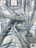 Tie-Dye Plaid Printed Silk Chiffon - Smoky Blue / Light Ivory