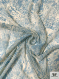 Italian Antique-Look Damask Printed Silk Chiffon - Dusty Turquoise / Oatmeal
