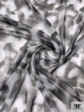 Abstract Watercolor Printed Silk Chiffon - Black / Grey / White