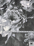 Romantic Floral Printed Silk Chiffon - Black / Grey / White