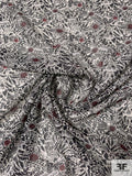 Italian Abstract Printed Silk Chiffon - Black / Off-White / Strawberry