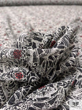 Italian Abstract Printed Silk Chiffon - Black / Off-White / Strawberry