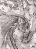 Italian Floral Cubism Printed Fine Silk Chiffon - Grey / Off-White