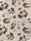 Italian Leaf Graphic Printed Silk Chiffon - Light Beige / Black
