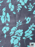 Italian Floral Leaf Silhouette Printed Fine Silk Chiffon - Teal Green / Navy