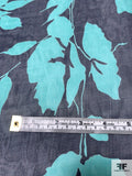 Italian Floral Leaf Silhouette Printed Fine Silk Chiffon - Teal Green / Navy