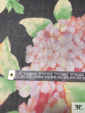 Hortensia Printed Crinkled Silk Chiffon - Strawberry Coral / Bright Green / Black