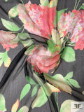 Hortensia Printed Crinkled Silk Chiffon - Strawberry Coral / Bright Green / Black