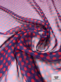 Italian Polka Dot Printed Fine Silk Chiffon - Navy / Red