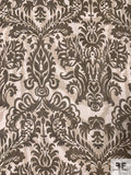 Damask Printed Silk Chiffon - Smoky Olive / Ecru