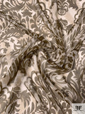 Damask Printed Silk Chiffon - Smoky Olive / Ecru