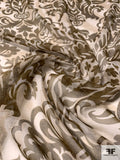 Damask Printed Silk Chiffon - Smoky Olive / Ecru