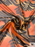 Wild Animal Pattern Printed Silk Chiffon - Fiery Orange / Black / Burnt Yellow