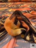 Wild Animal Pattern Printed Silk Chiffon - Fiery Orange / Black / Burnt Yellow