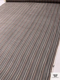Vertical Striped Printed Lightly Crinkled Silk Chiffon - Brown / Teal / Off-White