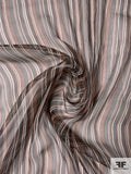 Vertical Striped Printed Lightly Crinkled Silk Chiffon - Brown / Teal / Off-White