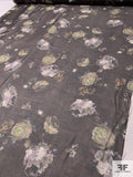 Dreamy Floral Printed Fine Silk Chiffon - Midnight Brown / Subtle Green / Grey