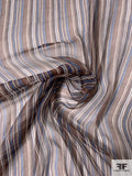 Vertical Striped Printed Lightly Crinkled Silk Chiffon - Brown / Royal Blue / Off-White
