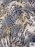 Jaguar Tiger Printed Silk Chiffon - Carolina Blue / Biscotti / Black