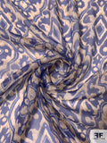 Ornate Medallion Printed Silk Chiffon - Blue / Rusted Gold / Off-White
