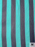 Italian Vertical Striped Printed Silk Chiffon - Turquoise / Navy