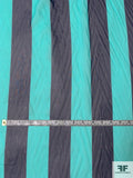 Italian Vertical Striped Printed Silk Chiffon - Turquoise / Navy