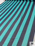 Italian Vertical Striped Printed Silk Chiffon - Turquoise / Navy