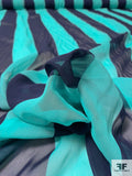 Italian Vertical Striped Printed Silk Chiffon - Turquoise / Navy