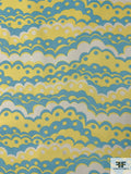 Italian Bubbly Graphic Printed Silk Chiffon - Turquoise / Yellow / Off-White