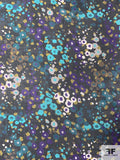 Cluster Floral Printed Silk Chiffon - Purple / Teal / Celeste / Olive