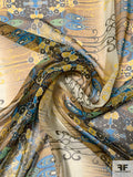 Multi Culture Inspired Printed Silk Chiffon - Autumn Earth / Turquoise / Greens