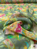 Floral Printed Silk Chiffon - Shades of Green / Magenta