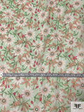 Floral Printed Silk Chiffon - Soft Green / Peach / Strawberry