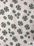 Italian Four Leaf Clover Fine Silk Chiffon - Forest Green / Off-White