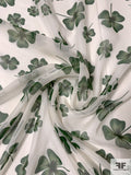 Italian Four Leaf Clover Fine Silk Chiffon - Forest Green / Off-White