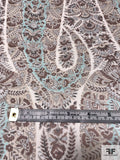 Italian Exotic Paisley Printed Fine Silk Chiffon - Brown / Seafoam / Tan