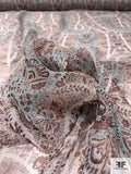 Italian Exotic Paisley Printed Fine Silk Chiffon - Brown / Seafoam / Tan
