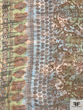 Border Pattern Garden Vine Printed Silk Chiffon - Earthy Greens / Browns