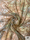 Border Pattern Garden Vine Printed Silk Chiffon - Earthy Greens / Browns