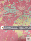 Italian Floral Shrub Silhouettes Printed Crinkled Silk Chiffon - Summer Pink / Yellow / Celeste