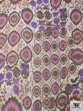 Ikat Ethnic Circles Washed-Look Printed  Silk Chiffon - Orchid / Browns / Cantelope